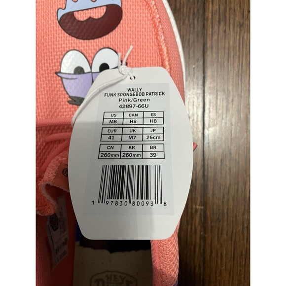 Rare New Hey Dude Wally Funk SpongeBob Patrick Slip-On Shoes Men's Size 8 NWOB - Picture 2 of 5